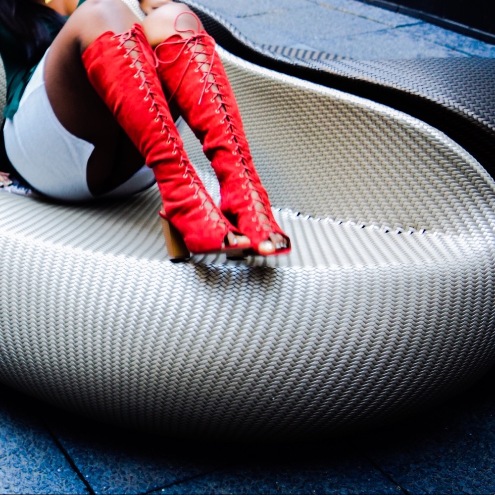 Red Opened Toe Boots - image 1